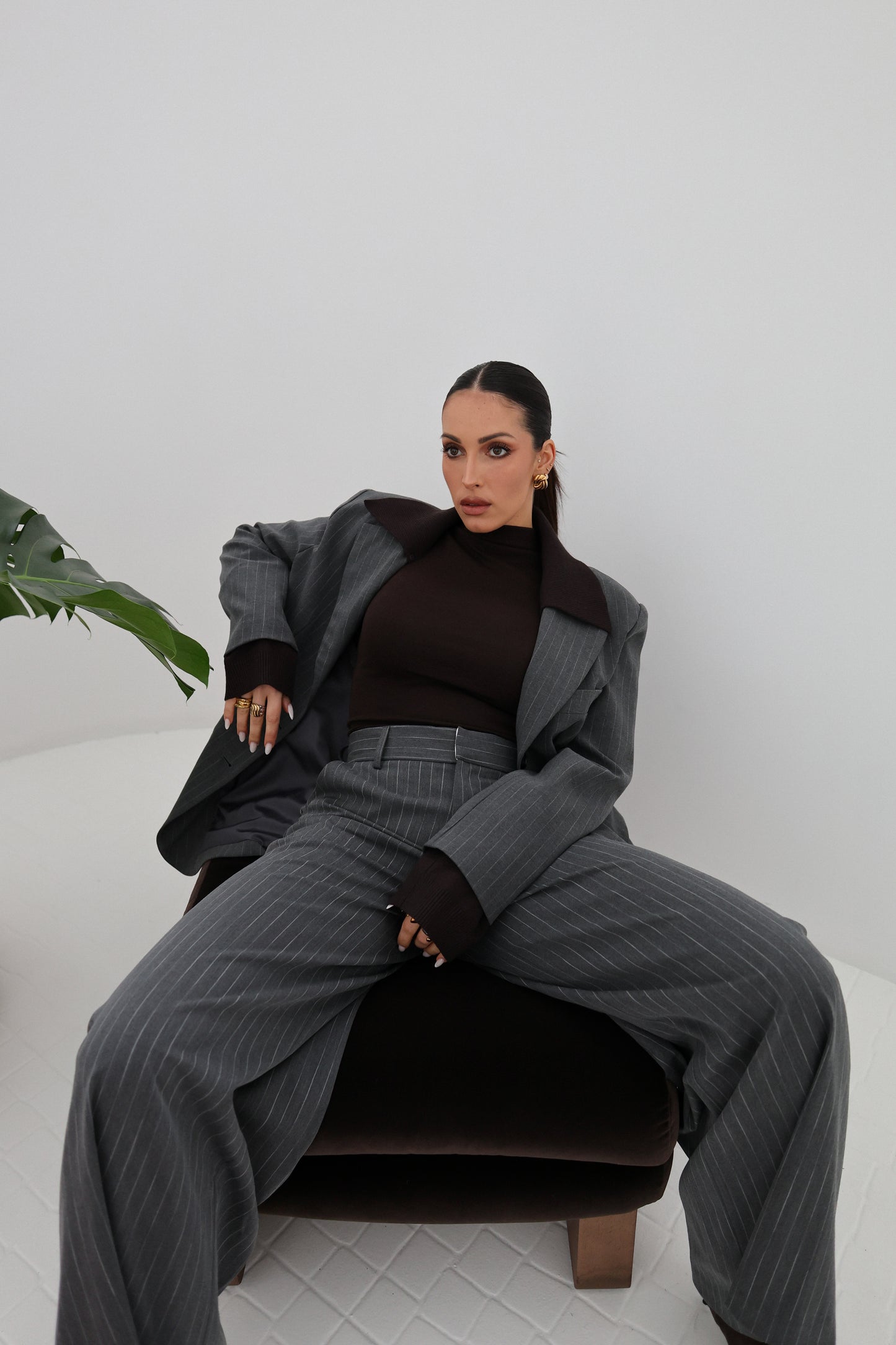 Lumina Pinstripe Wide-leg Trousers