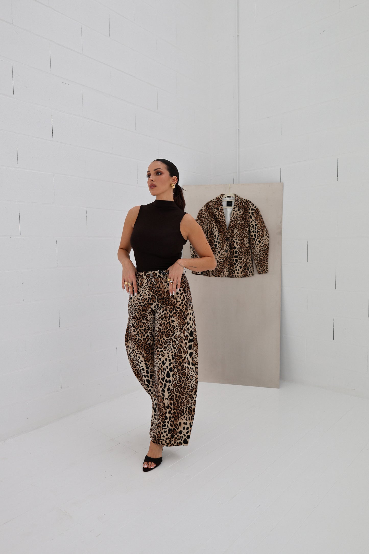 Lumina Leopard Structured Barrel Trousers