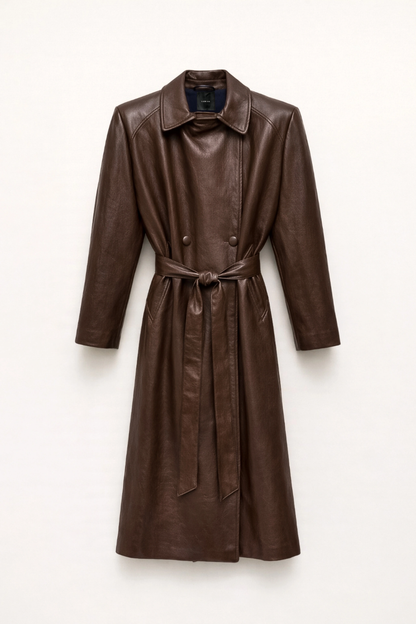 Lumina Eco-leather Trench Coat - brown