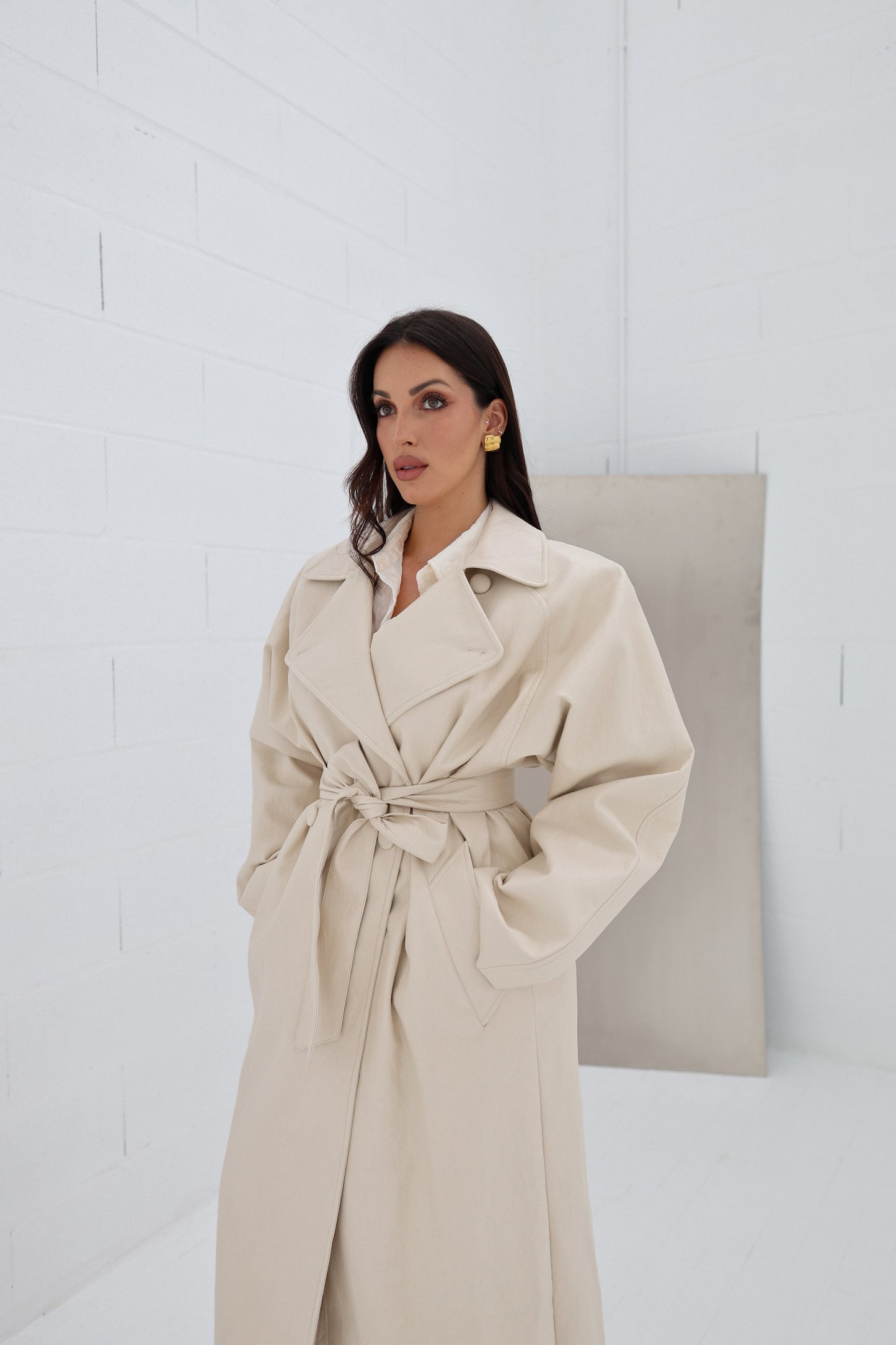 Lumina Eco-leather Trench Coat - nude