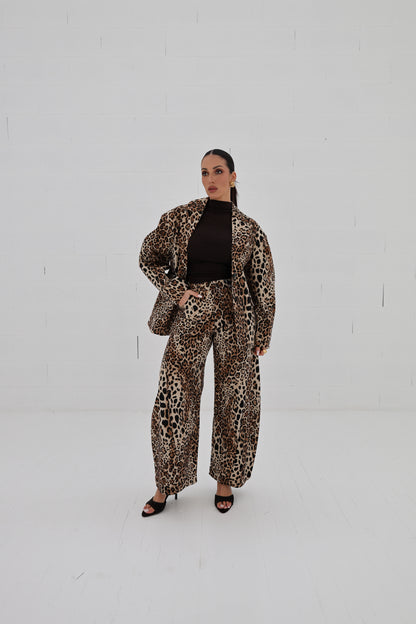 Lumina Leopard Structured Barrel Trousers