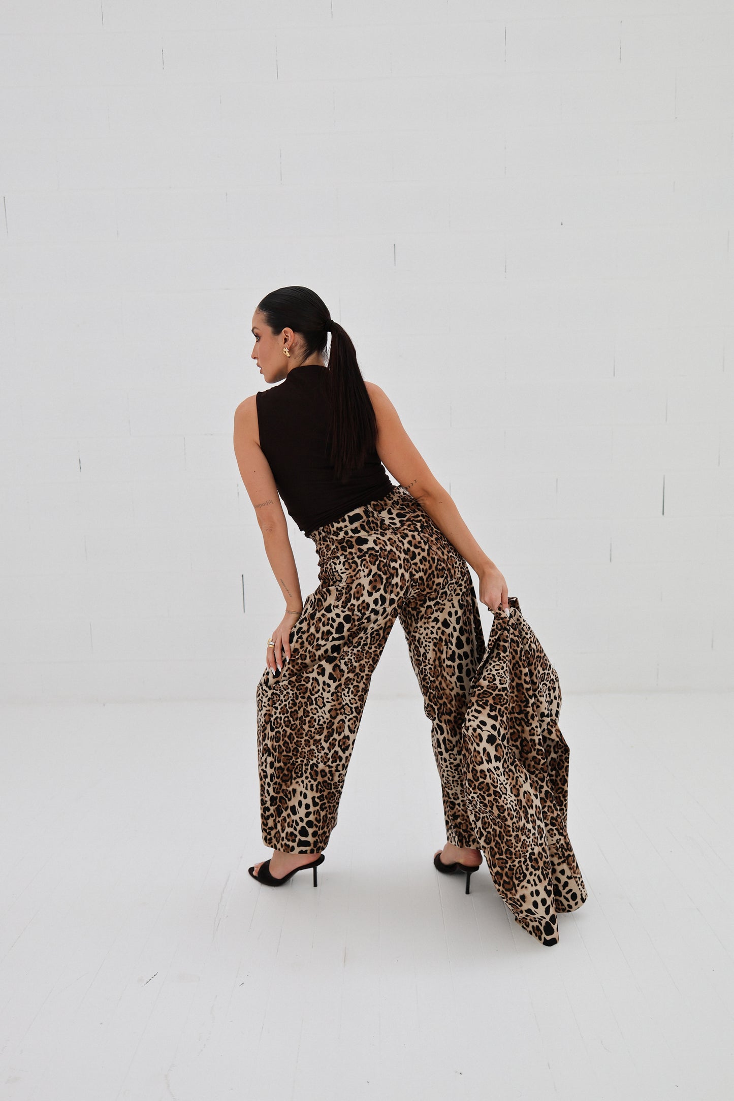 Lumina Leopard Structured Barrel Trousers