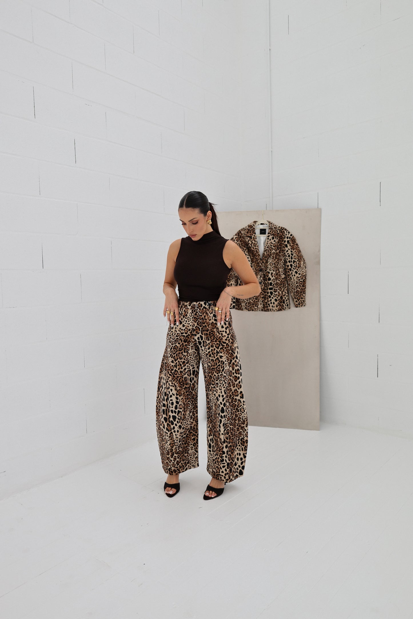 Lumina Leopard Structured Barrel Trousers