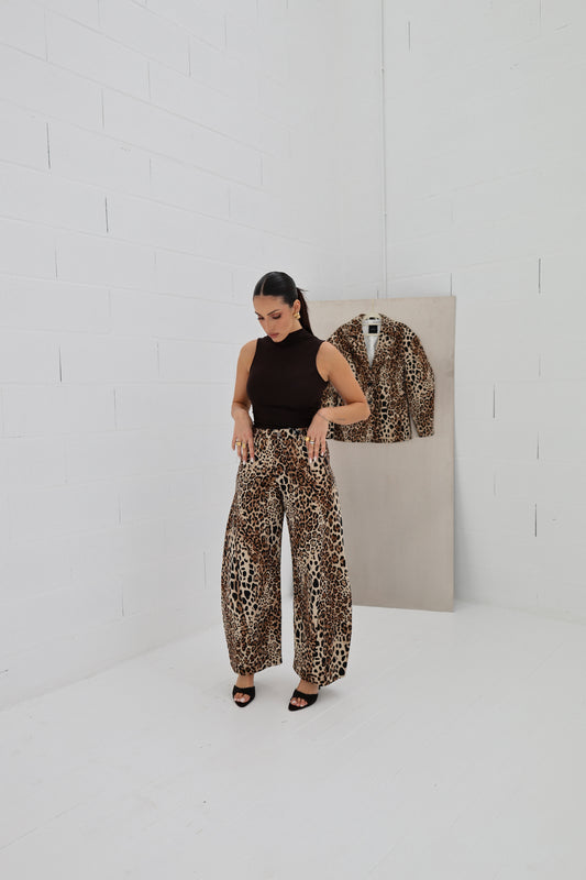 Lumina Leopard Structured Barrel Trousers