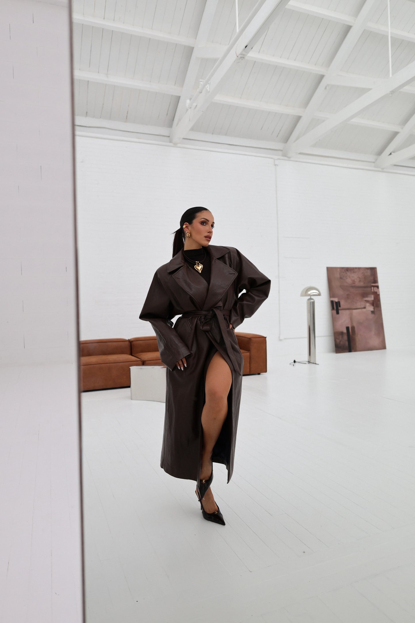 Lumina Eco-leather Trench Coat - brown