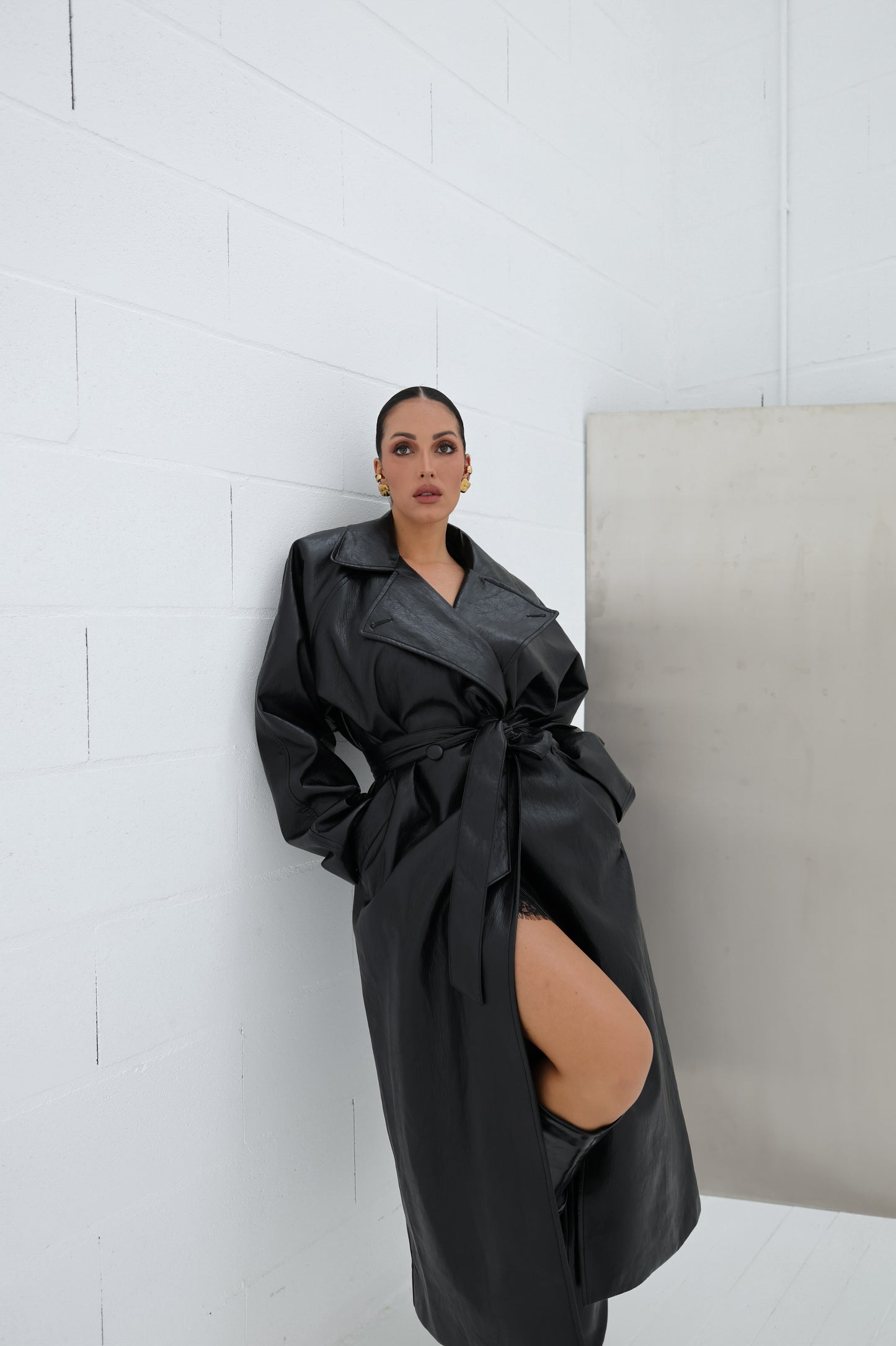 Lumina Eco-leather Trench Coat - black