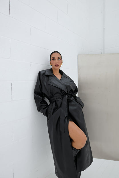 Lumina Eco-leather Trench Coat - black