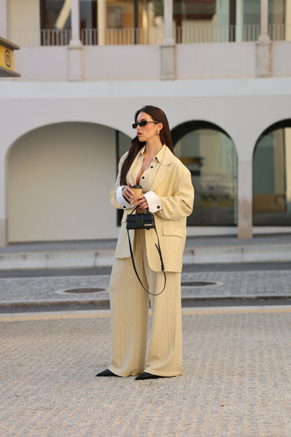 Lumina Wide Leg Pinstripe Trousers