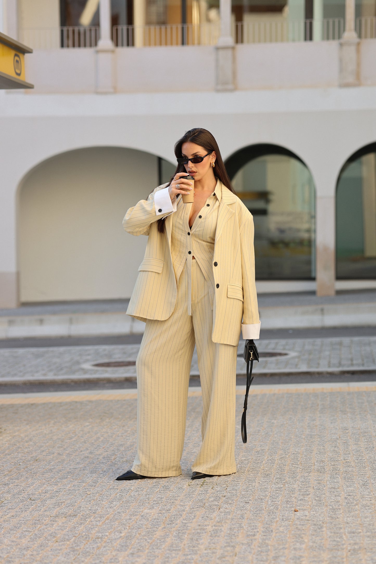 Lumina Wide Leg Pinstripe Trousers